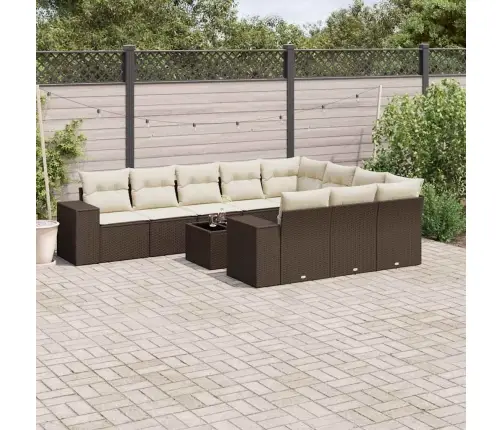 11-Daļīgs Dārza Dīvāna Komplekts, Matrači, Brūna Pe Rotangpalma Vidaxl