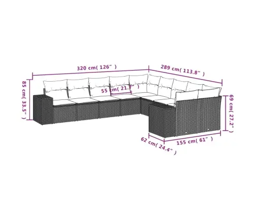 10-Osaline Aiadiivani Komplekt Patjadega, Must, Polürotang