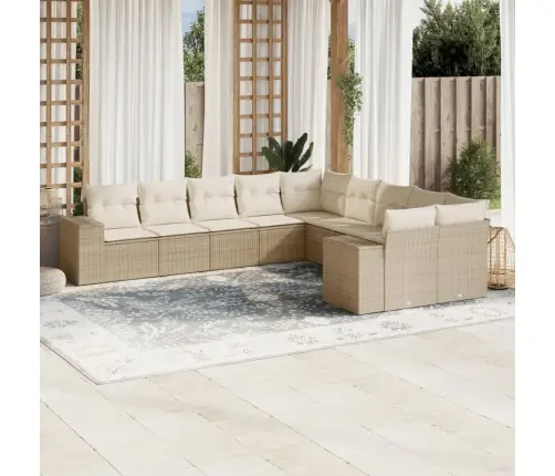 Sofos Komplektas Su Pagalvėlėmis, 10 Dalių, Smėlio, Poliratanas