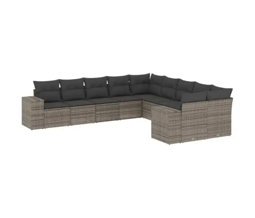 10-Daļīgs Dārza Dīvāna Komplekts Ar Matračiem, Pelēks Pe Pinums Vidaxl