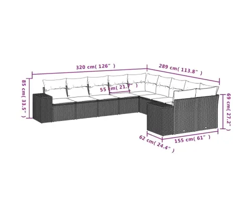 10-Daļīgs Dārza Dīvāna Komplekts Ar Matračiem, Pelēks Pe Pinums Vidaxl