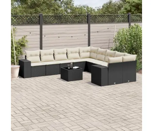 Sodo Komplektas Su Pagalvėlėmis, 11 Dalių, Juodas, Poliratanas