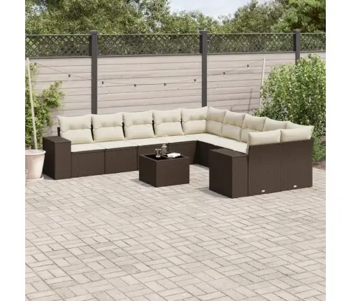 11-Daļīgs Dārza Dīvāna Komplekts, Matrači, Brūna Pe Rotangpalma Vidaxl