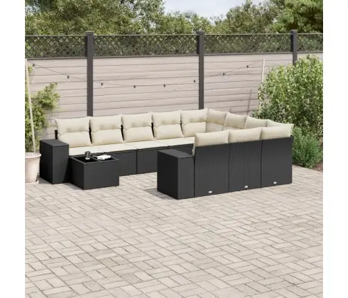 11-Daļīgs Dārza Dīvāna Komplekts, Matrači, Melna Pe Rotangpalma Vidaxl