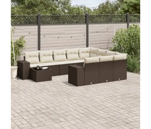 11-Daļīgs Dārza Dīvāna Komplekts, Matrači, Brūna Pe Rotangpalma Vidaxl