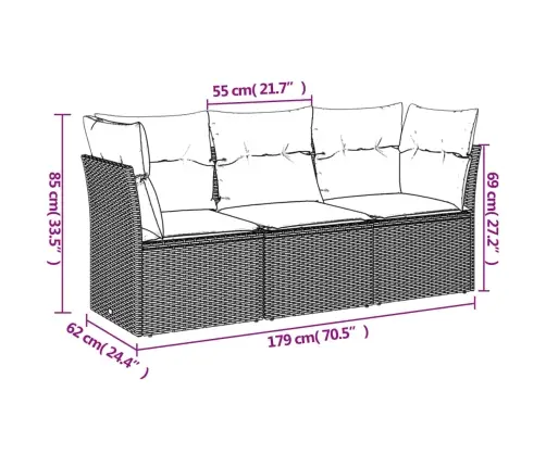 Sofos Komplektas Su Pagalvėlėmis, 3 Dalių, Pilkas, Poliratanas