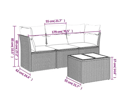 4-Daļīgs Dārza Dīvāna Komplekts Ar Matračiem, Pe Rotangpalma Vidaxl