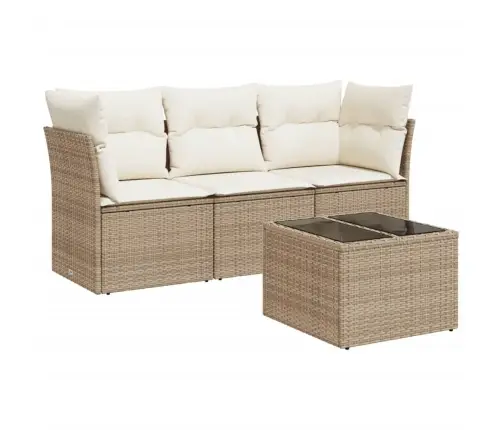 4-Daļīgs Dārza Dīvāna Komplekts, Matrači, Bēša Pe Rotangpalma Vidaxl