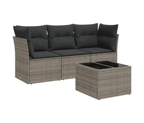 4-Daļīgs Dārza Dīvāna Komplekts Ar Matračiem, Pelēks Pe Pinums Vidaxl