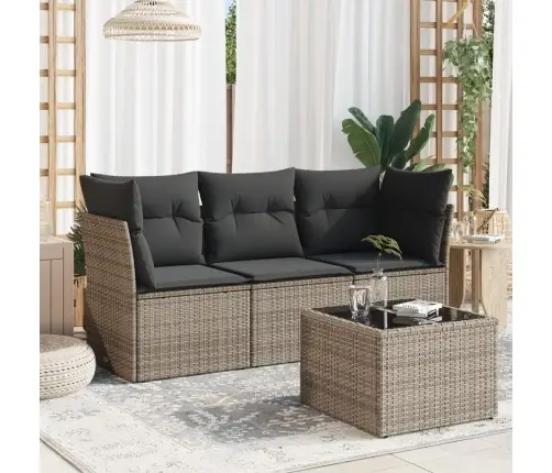 4-Daļīgs Dārza Dīvāna Komplekts Ar Matračiem, Pelēks Pe Pinums Vidaxl