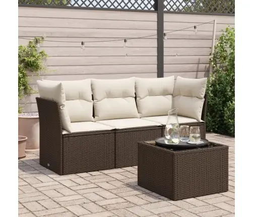 4-Osaline Aiamööblikomplekt Patjadega, Pruun, Polürotang