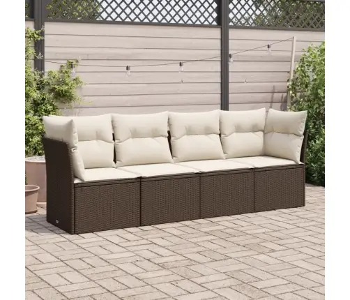 Sofos Komplektas Su Pagalvėlėmis, 4 Dalių, Rudas, Poliratanas