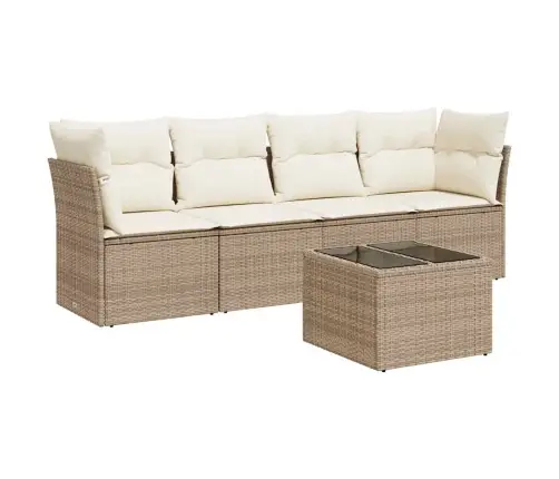 5-Daļīgs Dārza Dīvāna Komplekts, Matrači, Bēša Pe Rotangpalma Vidaxl