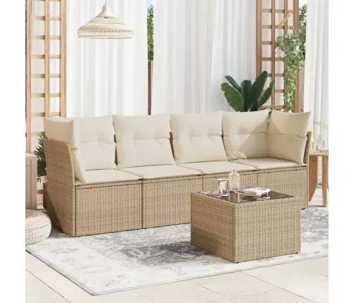 5-Daļīgs Dārza Dīvāna Komplekts, Matrači, Bēša Pe Rotangpalma Vidaxl