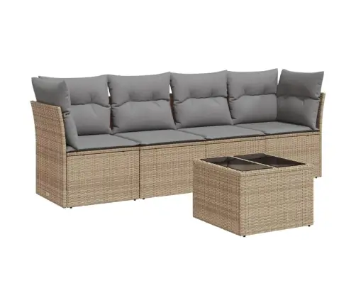 5-Daļīgs Dārza Dīvāna Komplekts, Matrači, Bēša Pe Rotangpalma Vidaxl