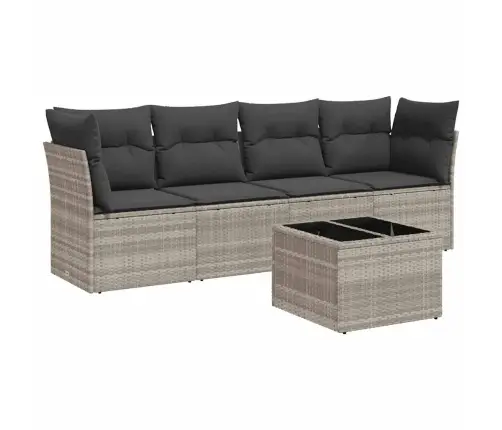 5-Daļīgs Dārza Dīvānu Komplekts,Matrači, Gaiši Pelēka Pe Pinums Vidaxl