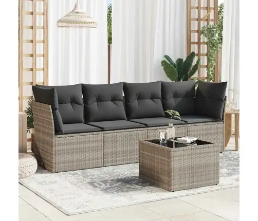 5-Daļīgs Dārza Dīvānu Komplekts,Matrači, Gaiši Pelēka Pe Pinums Vidaxl