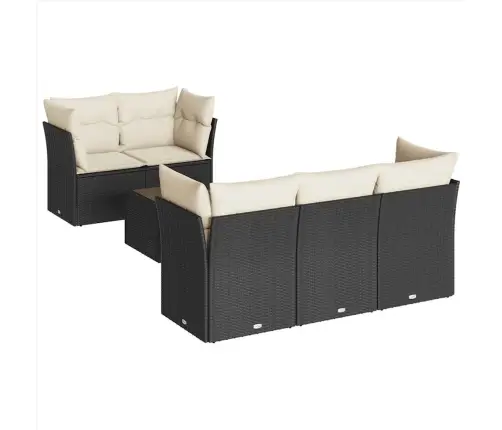 Sofos Komplektas Su Pagalvėlėmis, 6 Dalių, Juodas, Poliratanas