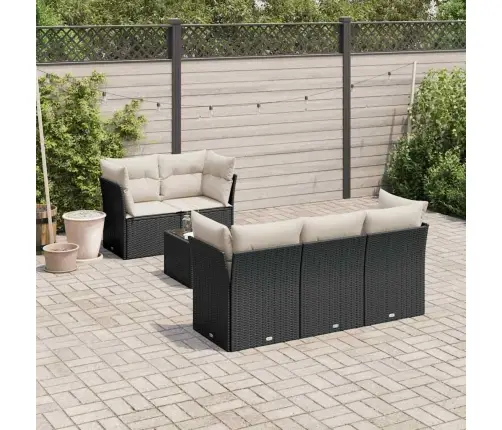 Sofos Komplektas Su Pagalvėlėmis, 6 Dalių, Juodas, Poliratanas