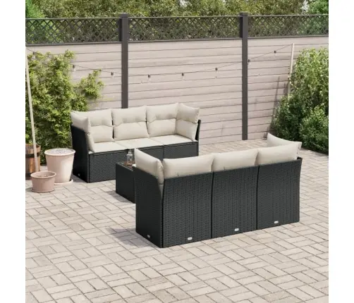 7-Daļīgs Dārza Dīvāna Komplekts Ar Matračiem, Melna Pe Vidaxl