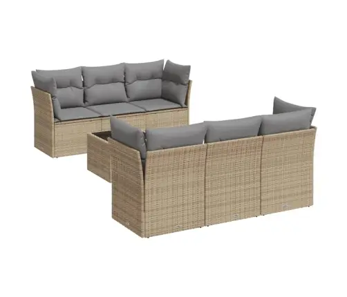 7-Daļīgs Dārza Dīvāna Komplekts, Matrači, Bēša Pe Rotangpalma Vidaxl