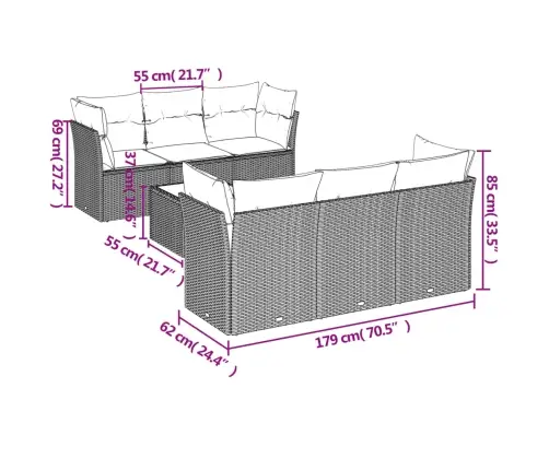 7-Daļīgs Dārza Dīvāna Komplekts, Matrači, Bēša Pe Rotangpalma Vidaxl