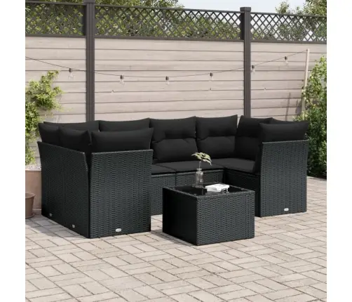 7-Daļīgs Dārza Dīvāna Komplekts Ar Matračiem, Melna Pe Vidaxl