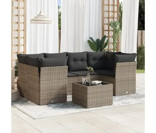 Sofos Komplektas Su Pagalvėlėmis, 7 Dalių, Pilkas, Poliratanas