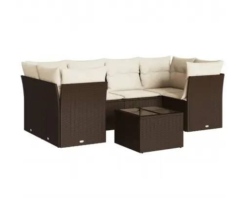 7-Osaline Aiamööblikomplekt Patjadega, Pruun, Polürotang