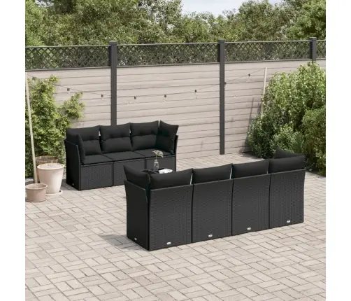 8-Daļīgs Dārza Dīvāna Komplekts, Matrači, Melna Pe Rotangpalma Vidaxl
