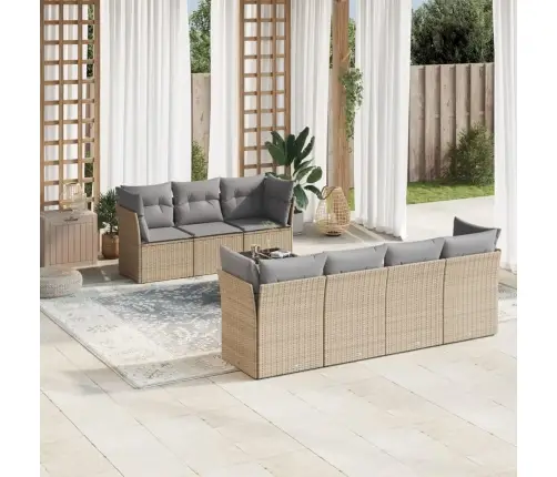 Sofos Komplektas Su Pagalvėlėmis, 8 Dalių, Smėlio, Poliratanas