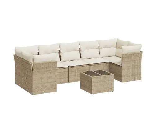 8-Daļīgs Dārza Dīvāna Komplekts, Matrači, Bēša Pe Rotangpalma Vidaxl