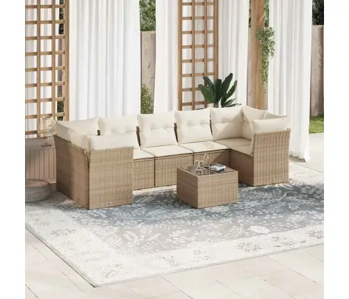 8-Daļīgs Dārza Dīvāna Komplekts, Matrači, Bēša Pe Rotangpalma Vidaxl