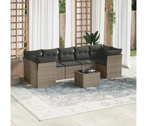 8-Daļīgs Dārza Dīvāna Komplekts Ar Matračiem, Pelēks Pe Pinums Vidaxl