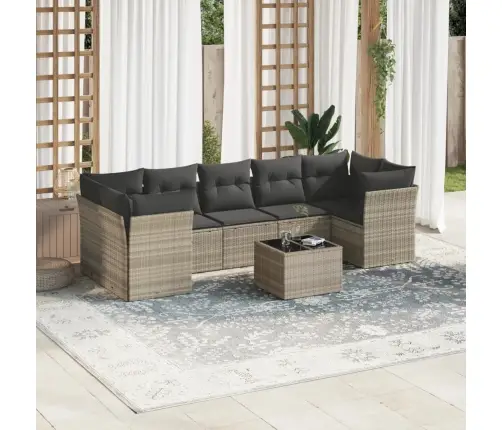 8-Daļīgs Dārza Dīvāna Komplekts,Matrači, Gaiši Pelēka Pe Pinums Vidaxl