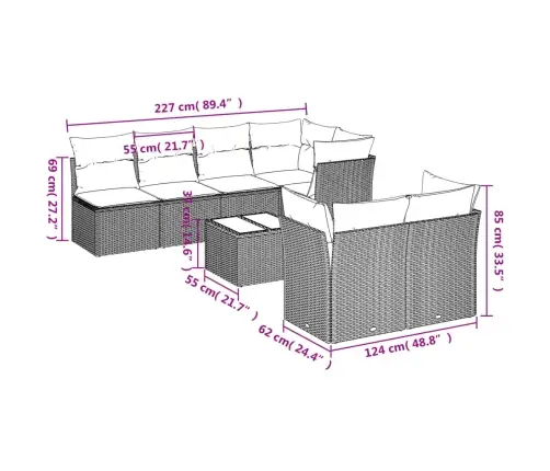 8-Osaline Aiadiivani Komplekt Patjadega, Beež, Polürotang