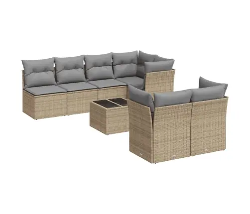 8-Daļīgs Dārza Dīvāna Komplekts, Matrači, Bēša Pe Rotangpalma Vidaxl