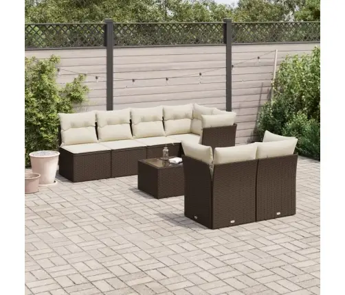 8-Daļīgs Dārza Dīvānu Komplekts, Matrači, Brūna Pe Rotangpalma Vidaxl