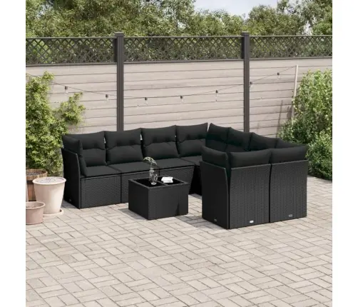 Sodo Komplektas Su Pagalvėlėmis, 9 Dalių, Juodas, Poliratanas