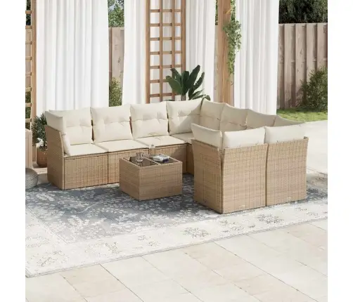 9-Daļīgs Dārza Dīvānu Komplekts, Matrači, Bēša Pe Rotangpalma Vidaxl