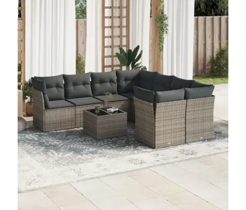 9-Daļīgs Dārza Dīvāna Komplekts Ar Matračiem, Pelēks Pe Pinums Vidaxl