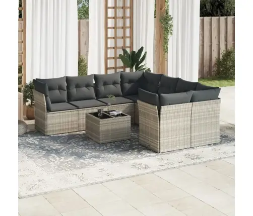 Sofos Komplektas Su Pagalvėlėmis, 9 Dalių, Pilkas, Poliratanas