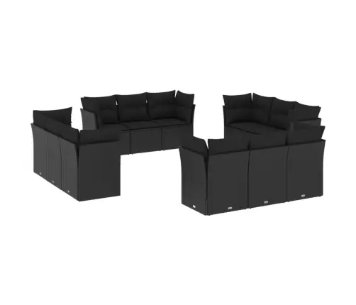 Sofos Komplektas Su Pagalvėlėmis, 12 Dalių, Juodas, Poliratanas