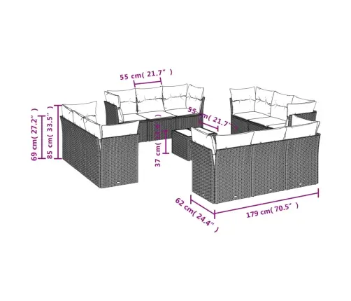 13-Daļīgs Dārza Dīvāna Komplekts Ar Matračiem, Pe Rotangpalma Vidaxl