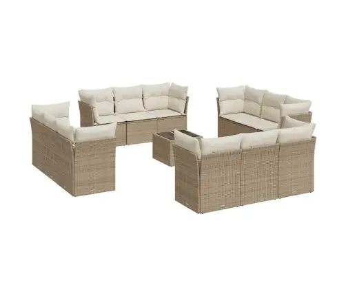 13-Daļīgs Dārza Dīvāna Komplekts, Matrači, Bēša Pe Rotangpalma Vidaxl