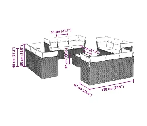 Sodo Komplektas Su Pagalvėlėmis, 13 Dalių, Pilkas, Poliratanas