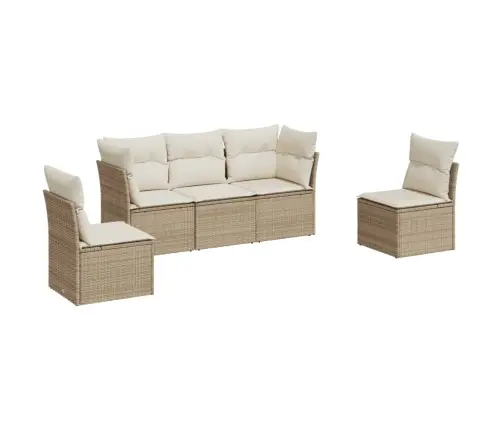 Sofos Komplektas Su Pagalvėlėmis, 5 Dalių, Smėlio, Poliratanas