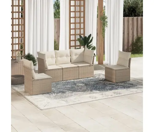 Sofos Komplektas Su Pagalvėlėmis, 5 Dalių, Smėlio, Poliratanas