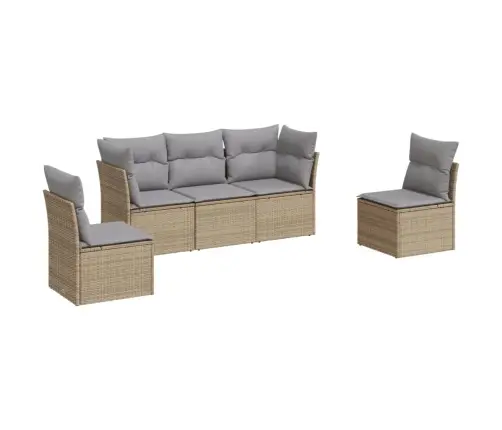 5-Daļīgs Dārza Dīvāna Komplekts, Matrači, Bēša Pe Rotangpalma Vidaxl