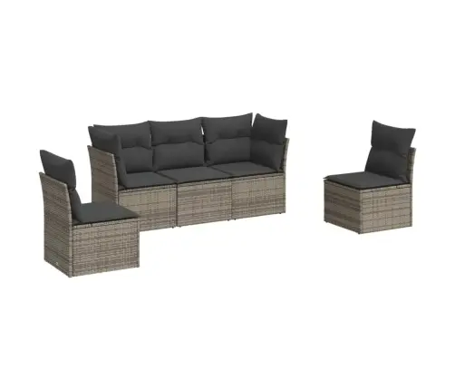 5-Daļīgs Dārza Dīvāna Komplekts Ar Matračiem, Pelēks Pe Pinums Vidaxl